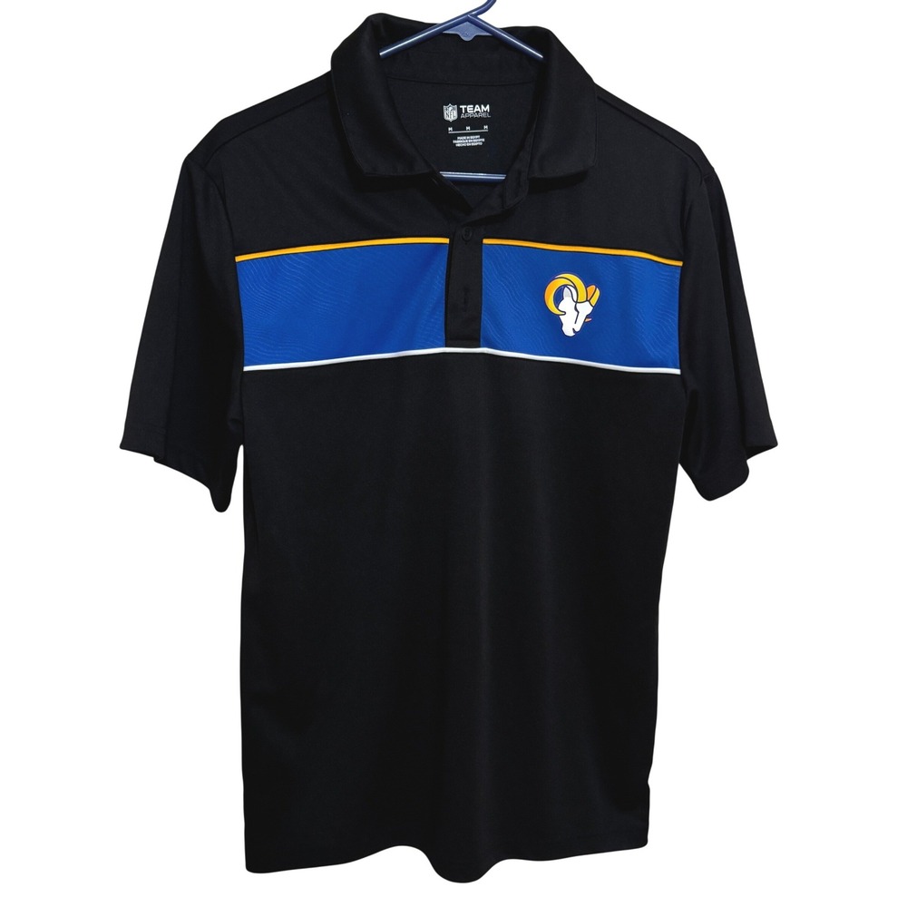 NWOT Los Angeles Rams NFL Team Apparel Polo Shirt Mens Medium Blue‎ black Logo